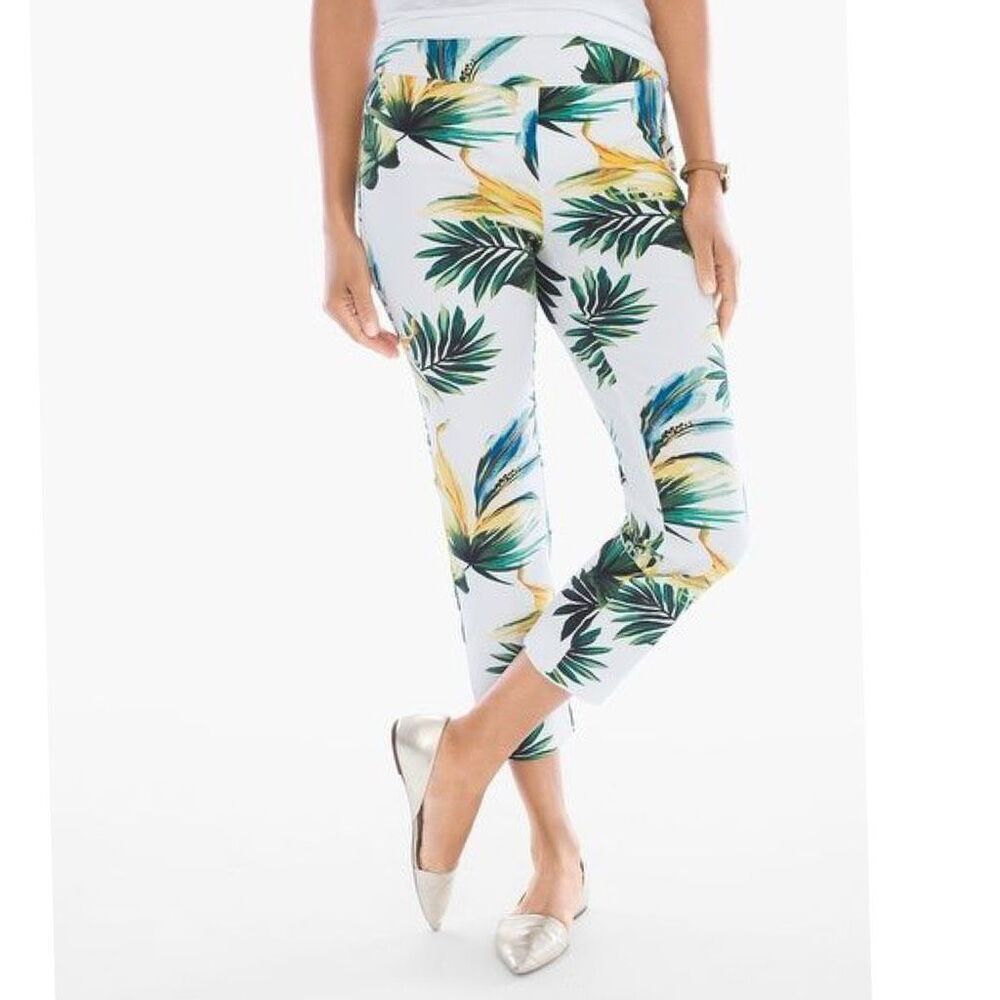 Chico's So Slimming Women's Brigitte Tropical Garden‎ Crop Pants Green 2.5 Large